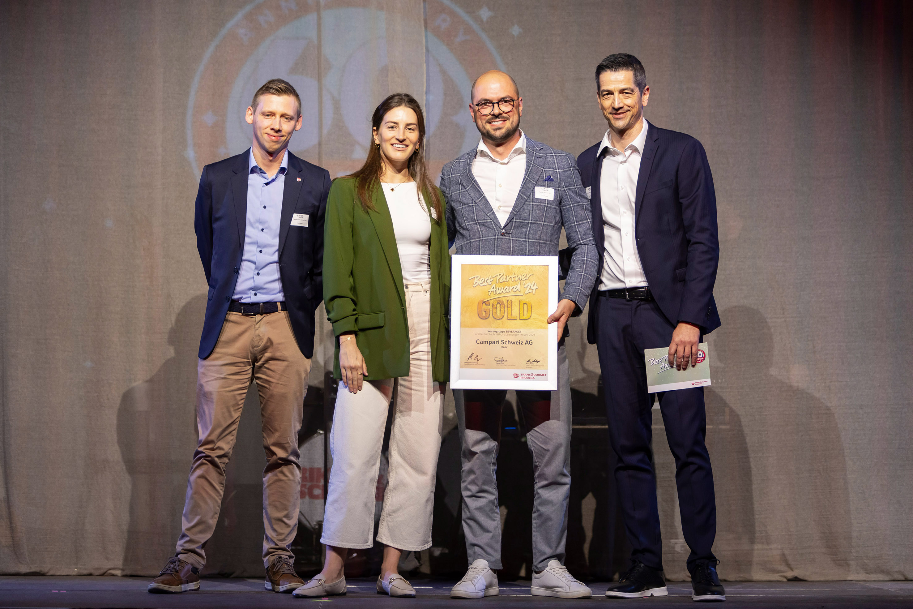 Beverage: Kilian Reist, Transgourmet Schweiz AG, Nina Leuzinger und Enio Polcan, Campari Schweiz AG, Kuno Andrey, Transgourmet Schweiz AG.