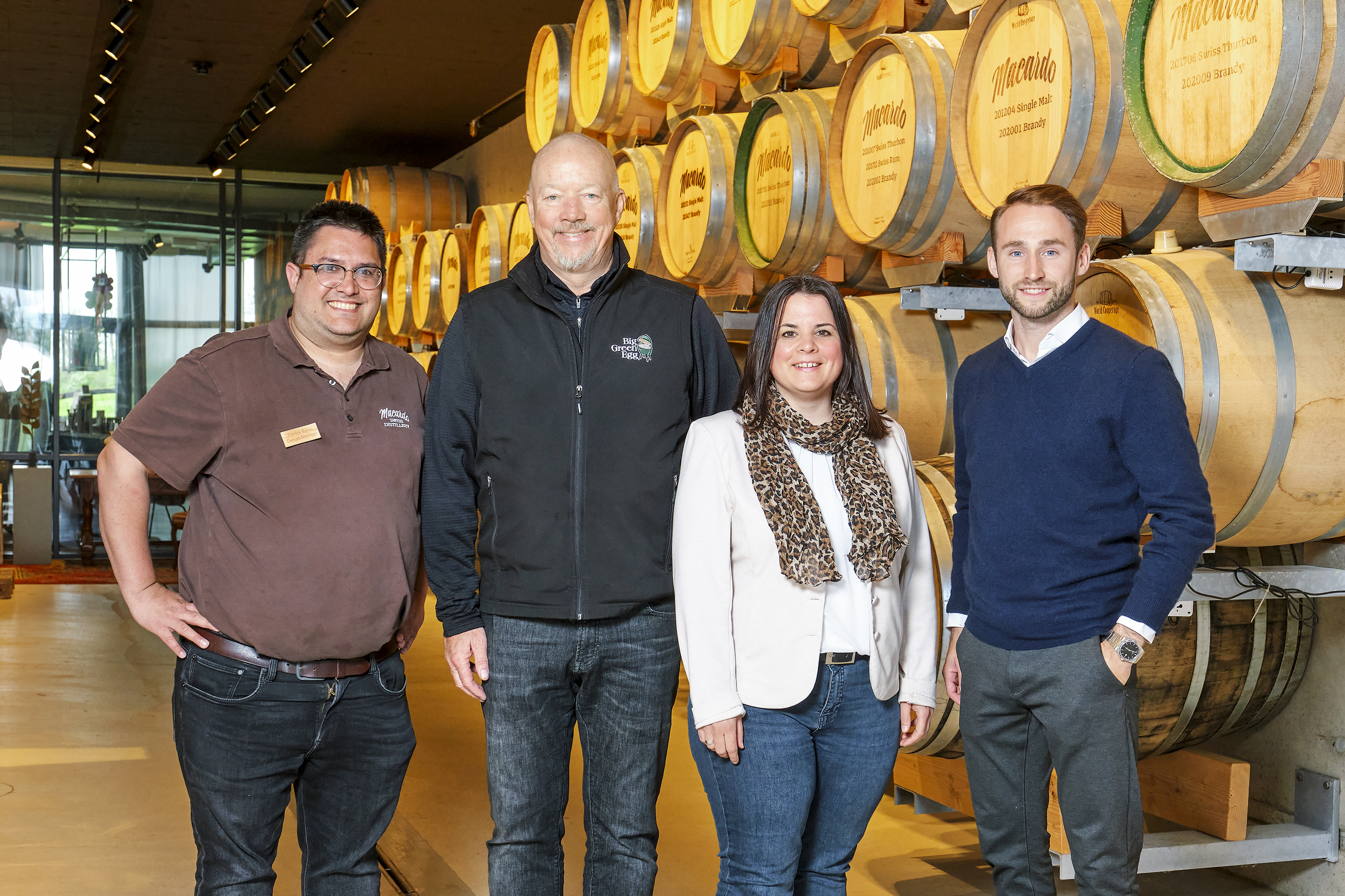 Kooperieren für eine gute Sache (v.l): Patrick Bartel, Genuss-Manager bei Macardo, John Daly, Geschäftsführer von Green Egg Schweiz, Daniela Lehmann, Product Manager, und Nicolas Spiegel, Key Account Manager bei der Delico AG.