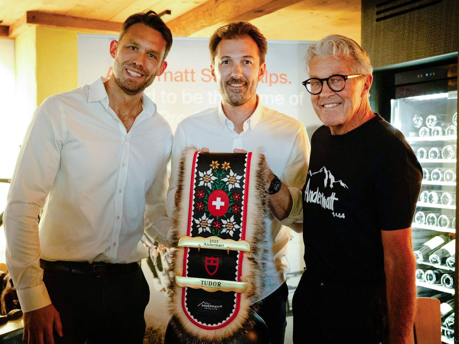 Tom Rendell, Fabian Cancellara und Bernhard Russi.