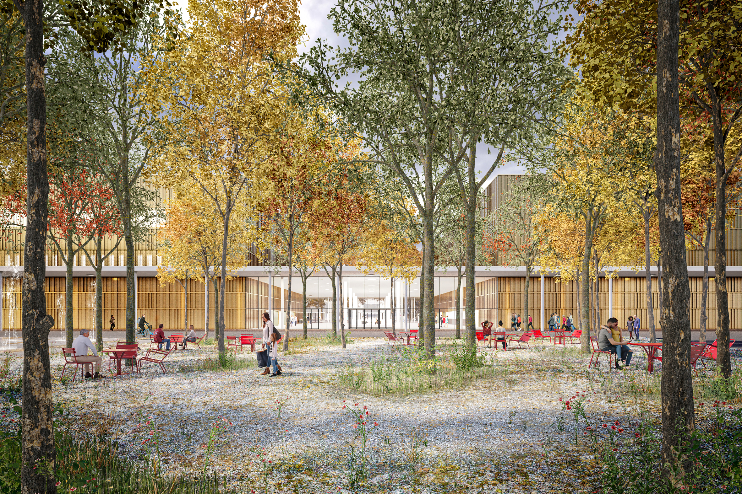 Als Ausgleich für die Bauarbeiten wurden auf dem Messegelände 44 Bäume neu gepflanzt. Zudem werden 15 Prozent der Fläche naturnah gestaltet. Der Anteil grüner Flächen verdoppelt sich damit.